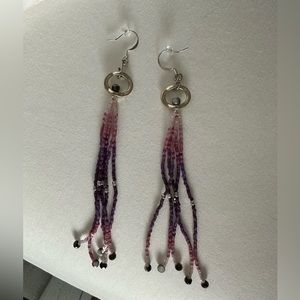 Beaded dangle earrings purple